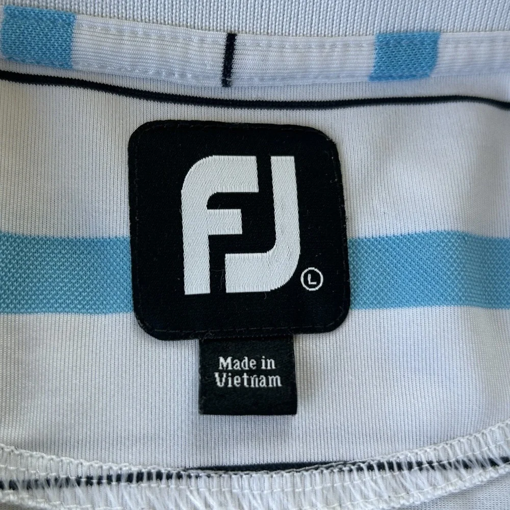 Footjoy Shirt Men Large Blue White Stripe Golf Polo Performance Hybrid Relax Fit